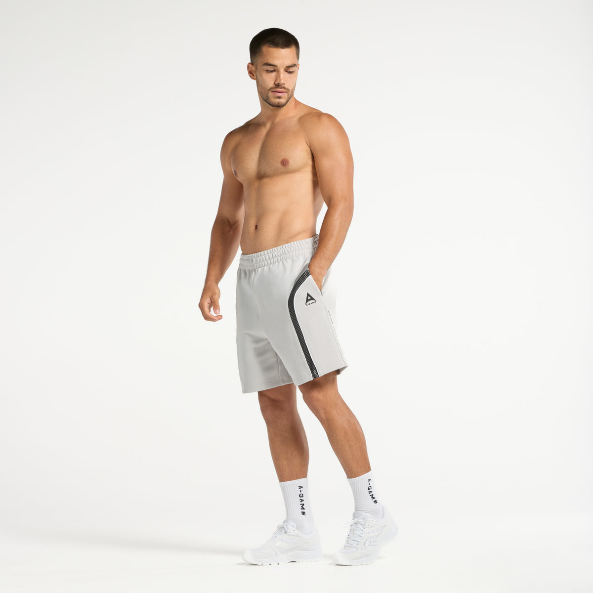 Men's Mesh Panelled Sweat Shorts - Grey / Black