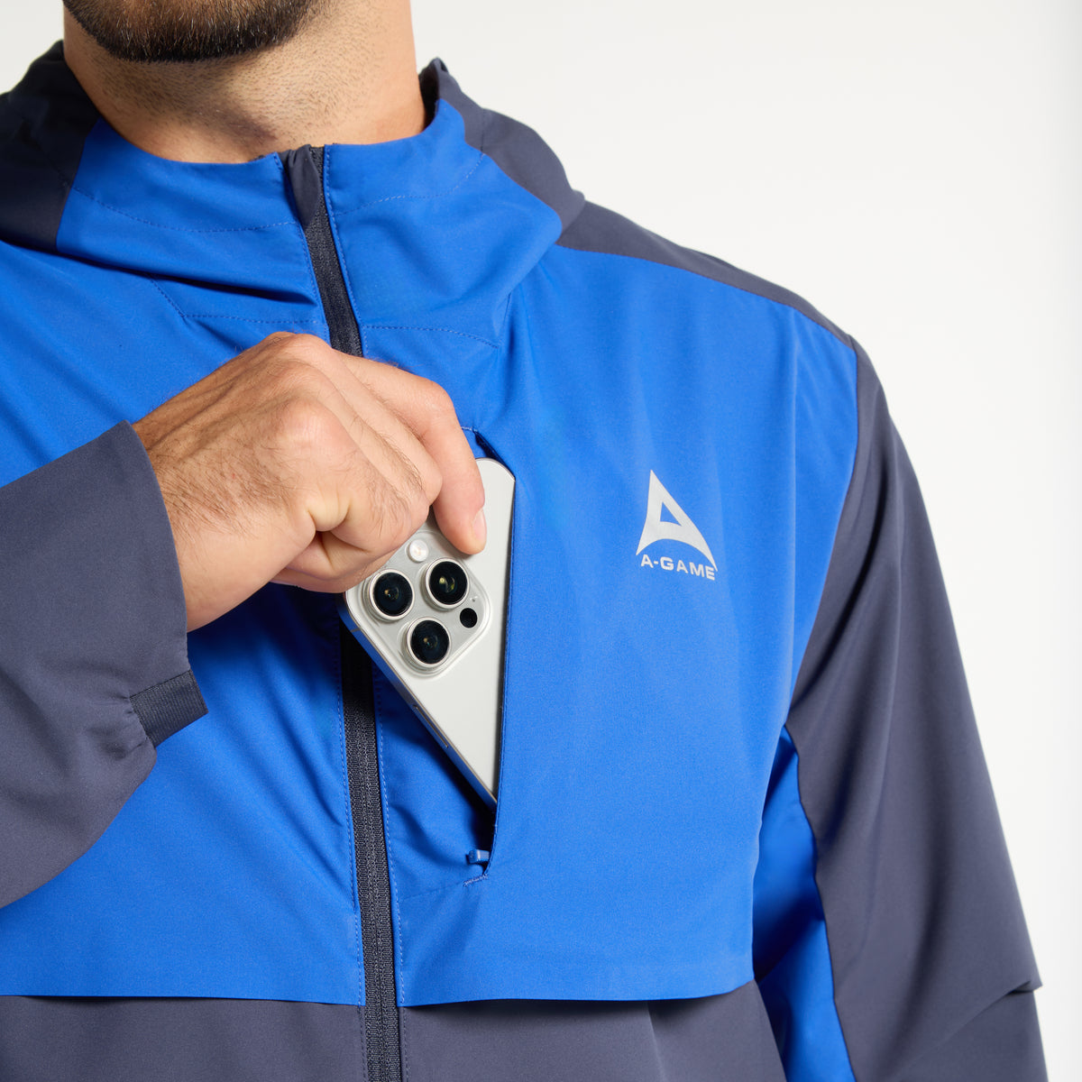 Men's Panelled Lightweight Jacket - Navy / Cobalt Blue