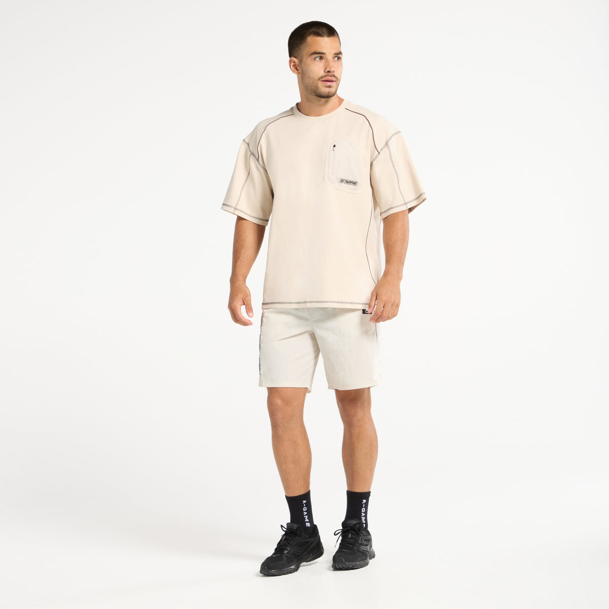 Men's Seam Detail Tech T-Shirt - Beige