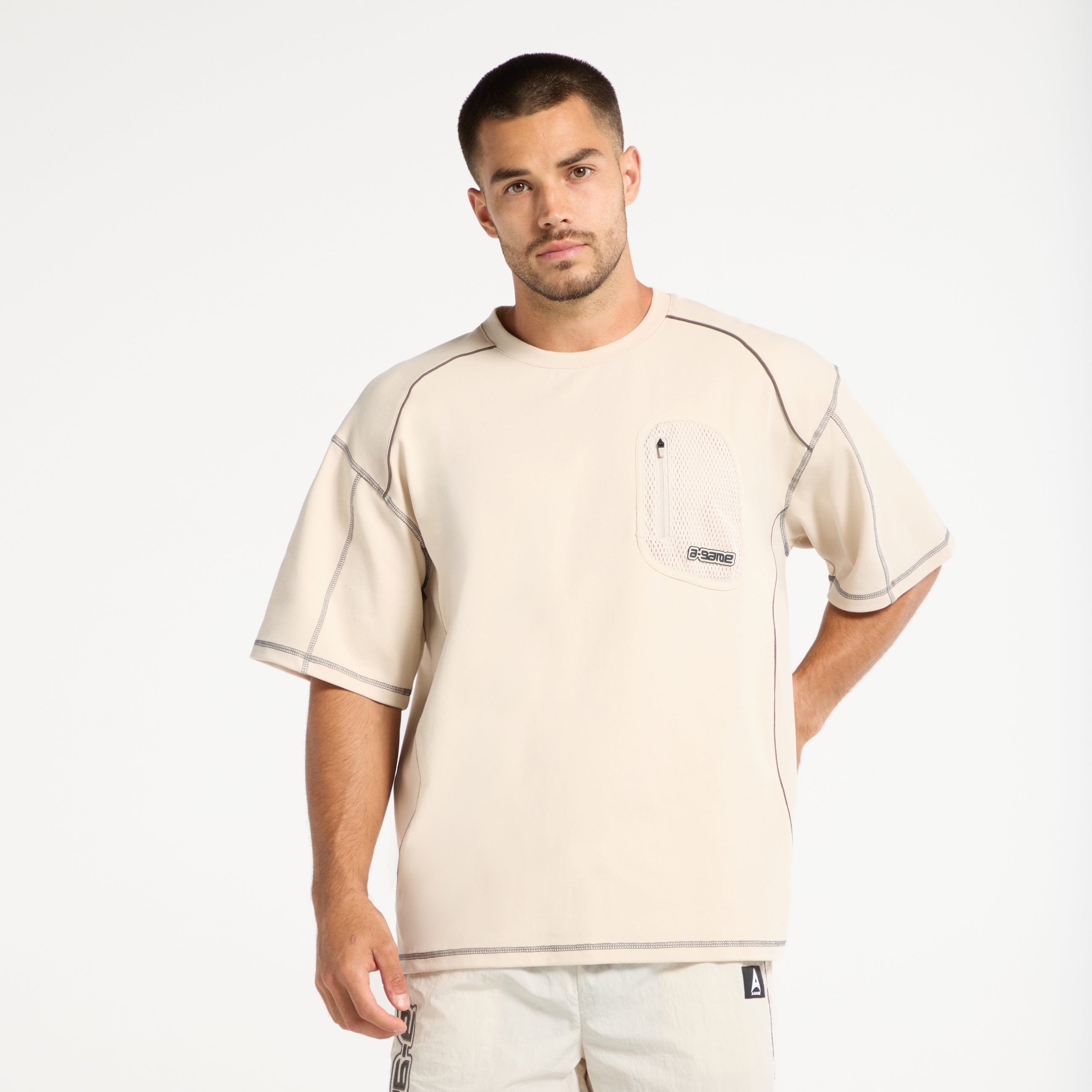 Men's Seam Detail Tech T-Shirt - Beige