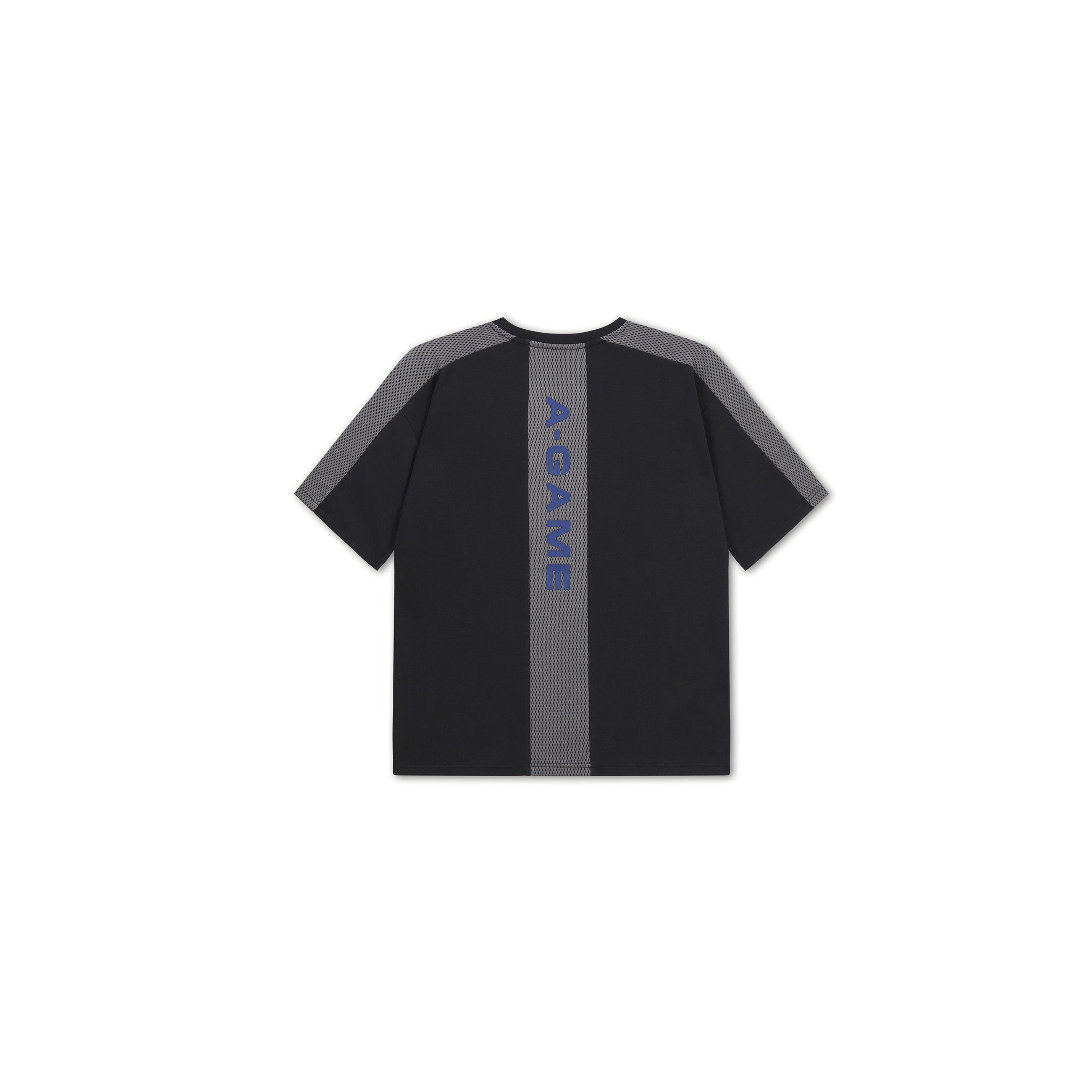 Men's Panelled Mesh Sport T-Shirt - Black / Cobalt Blue