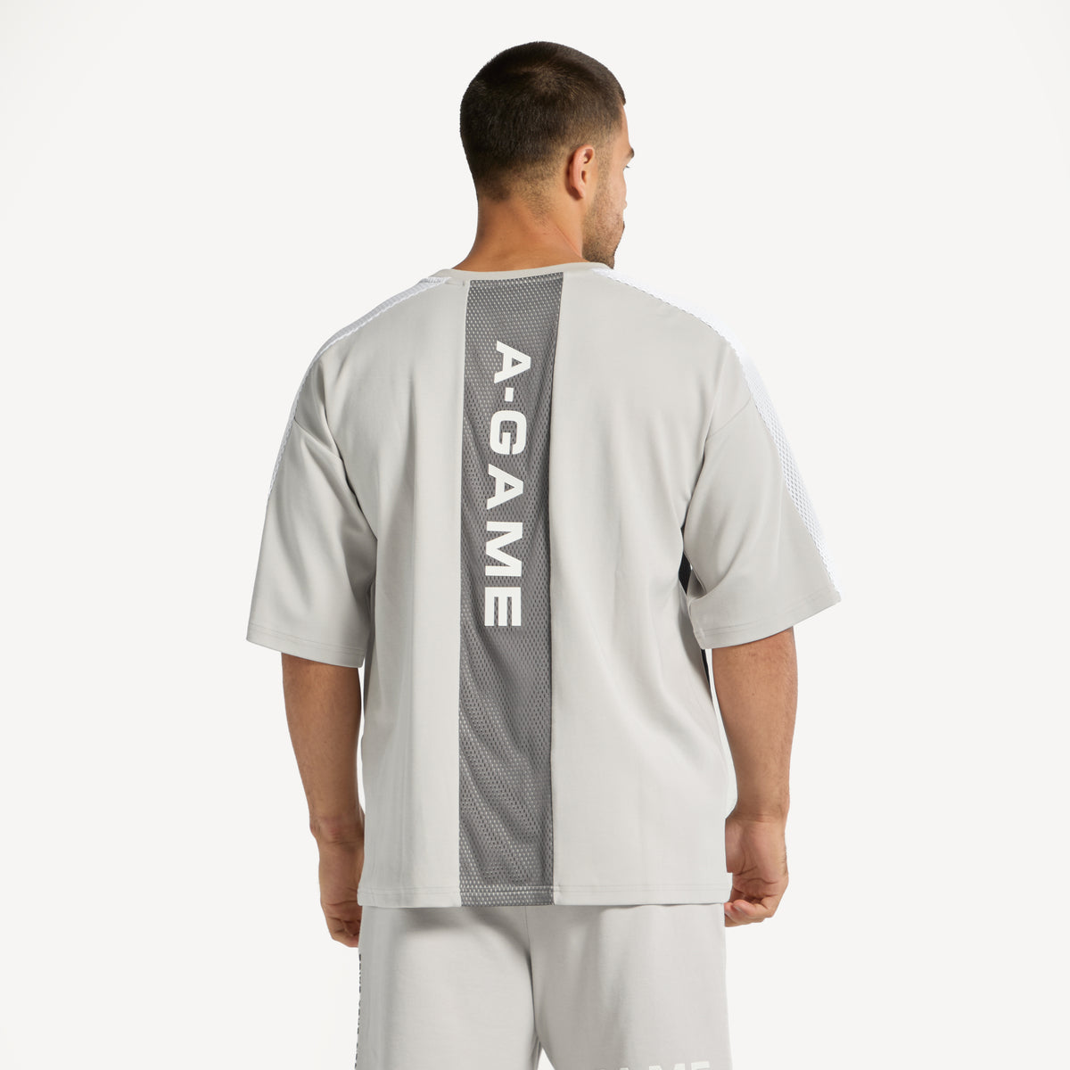 Men's Panelled Mesh Sport T-Shirt - White / Charcoal