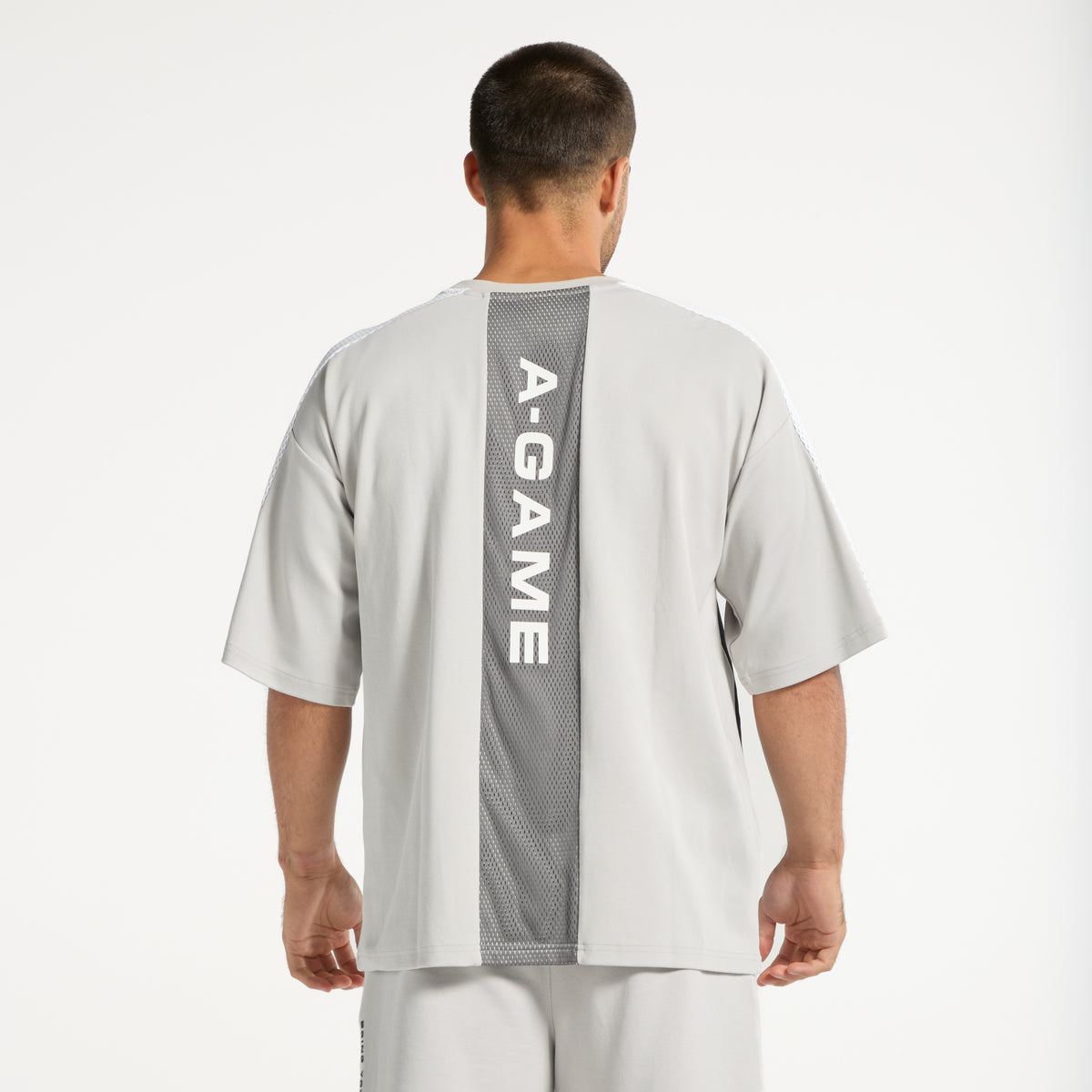 Men's Panelled Mesh Sport T-Shirt - White / Charcoal