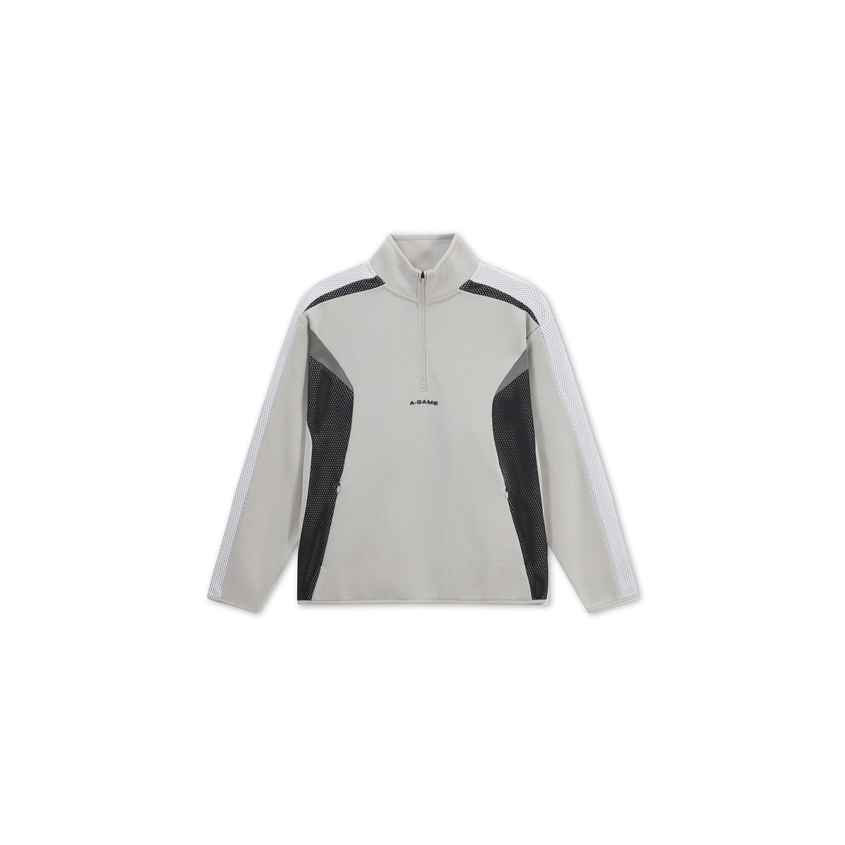 Men's Panelled Mesh Sport Half Zip - Grey / Black