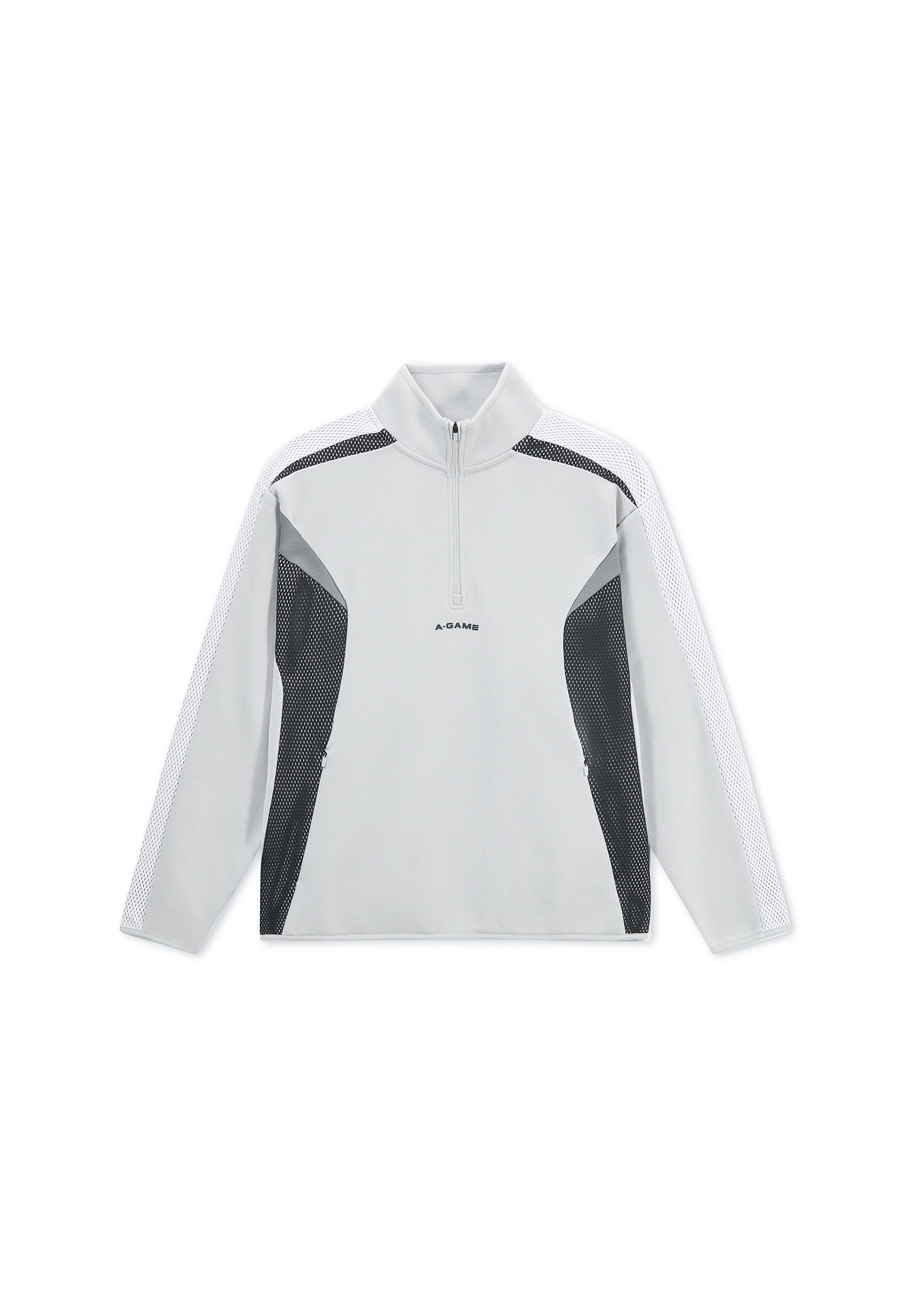 MENS LIFEWEAR PANELLED MESH SPORT HALF ZIP - GREY / BLACK