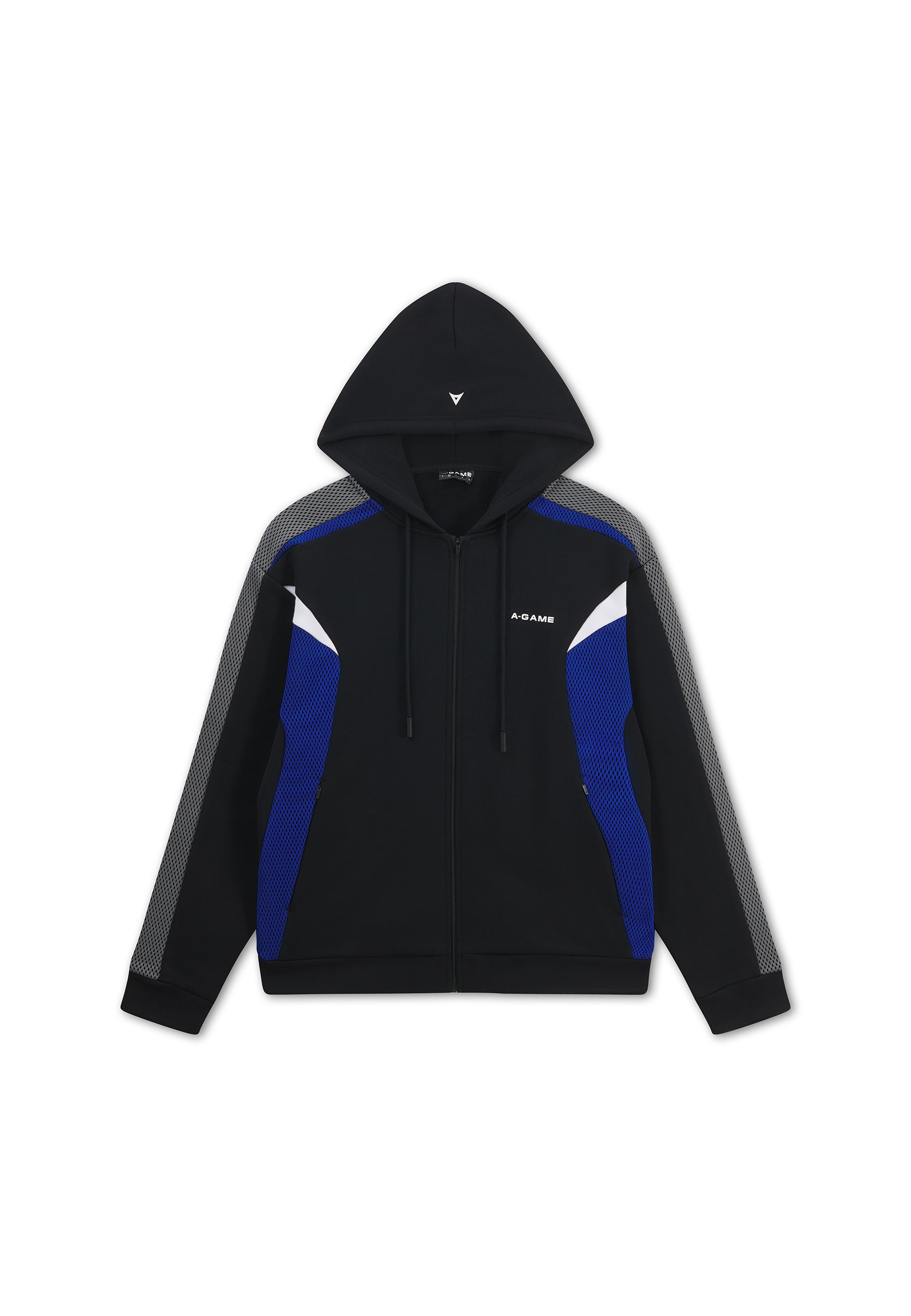 MENS LIFEWEAR PANELLED MESH SPORT ZIP THROUGH HOODIE - BLACK / COBALT BLUE