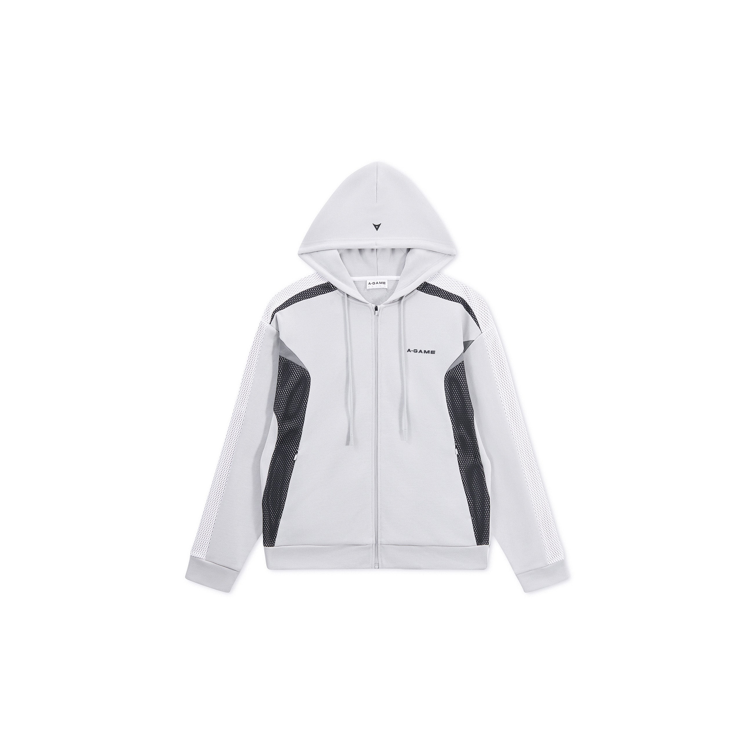 Men's Panelled Mesh Sport Zip Through Hoodie - Grey / Black