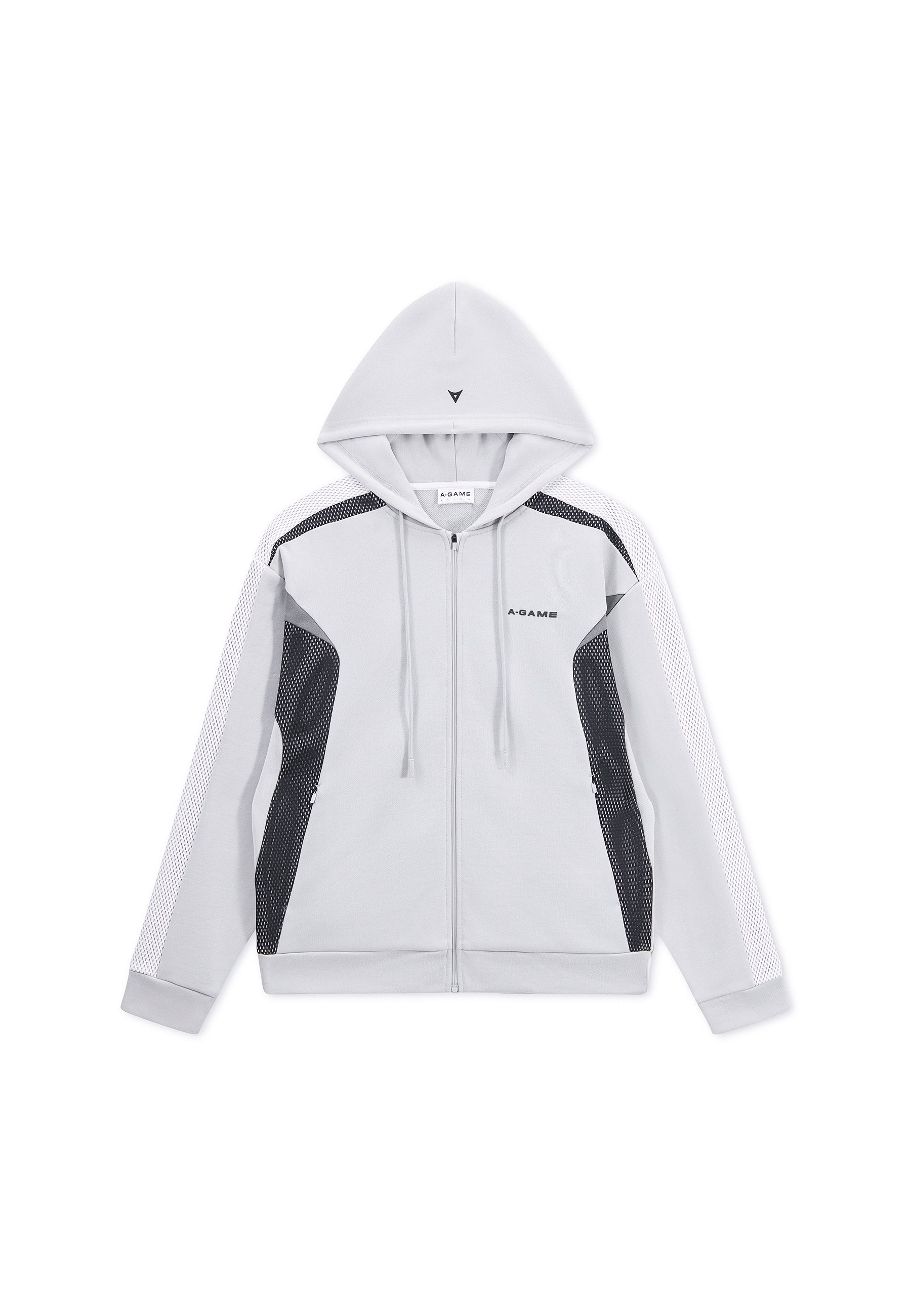 MENS LIFEWEAR PANELLED MESH SPORT ZIP THROUGH HOODIE - GREY / BLACK