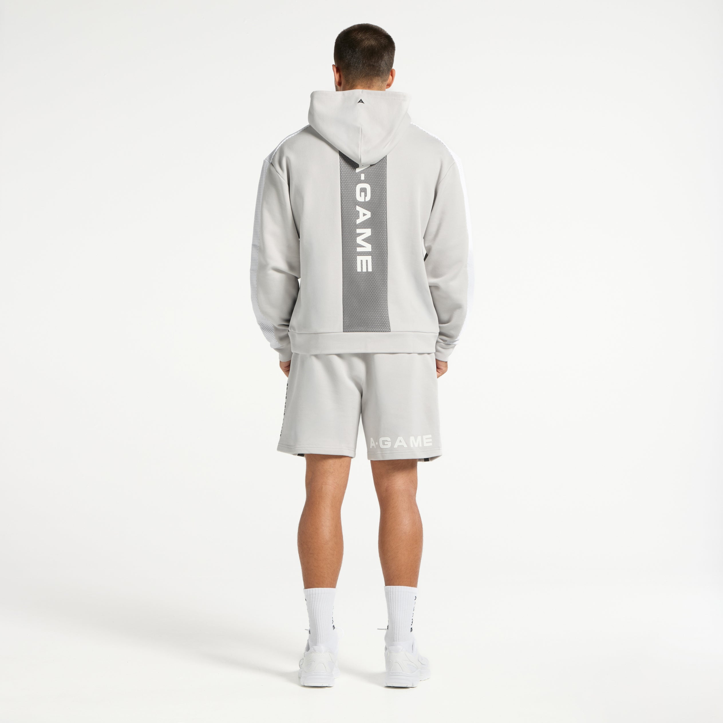 Men's Panelled Mesh Sport Zip Through Hoodie - Grey / Black