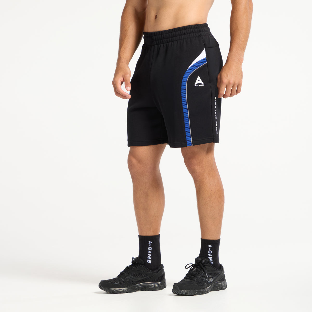 Men's Mesh Panelled Sweat Shorts - Black / Cobalt Blue