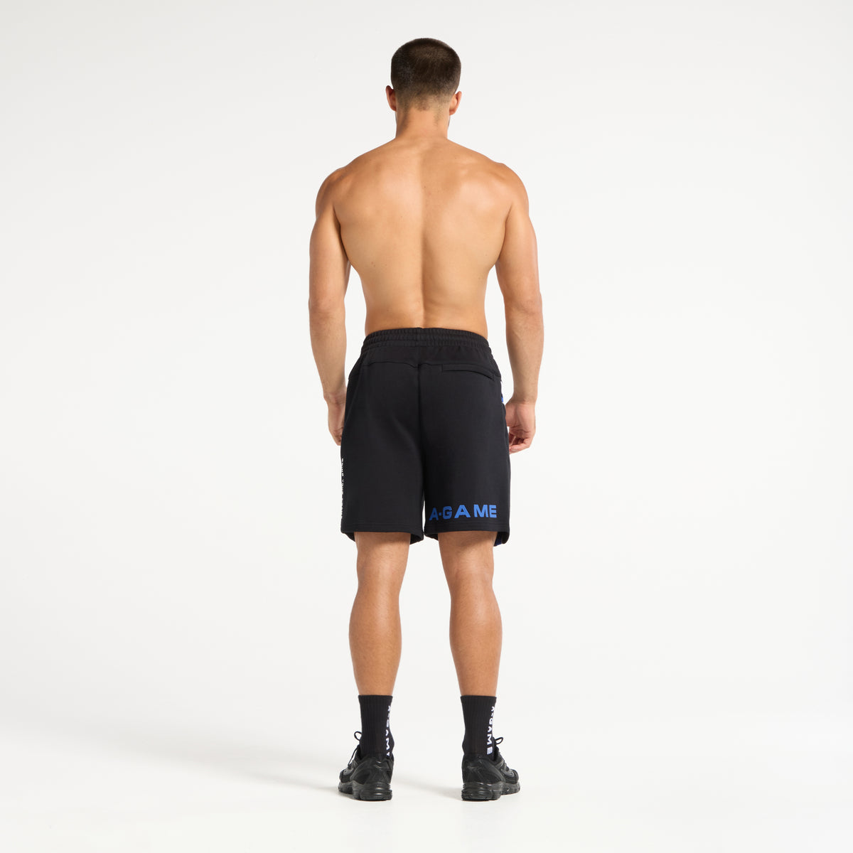 Men's Mesh Panelled Sweat Shorts - Black / Cobalt Blue