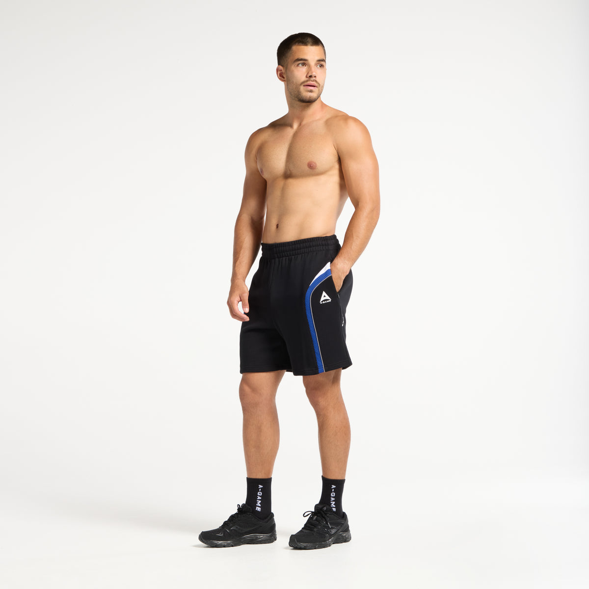 Men's Mesh Panelled Sweat Shorts - Black / Cobalt Blue