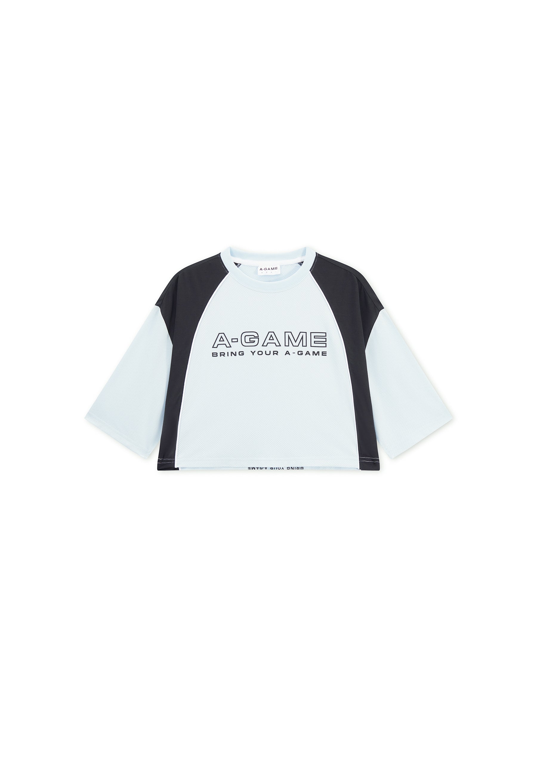 WOMENS LIFEWEAR CROPPED MESH PANEL T-SHIRT - PALE BLUE