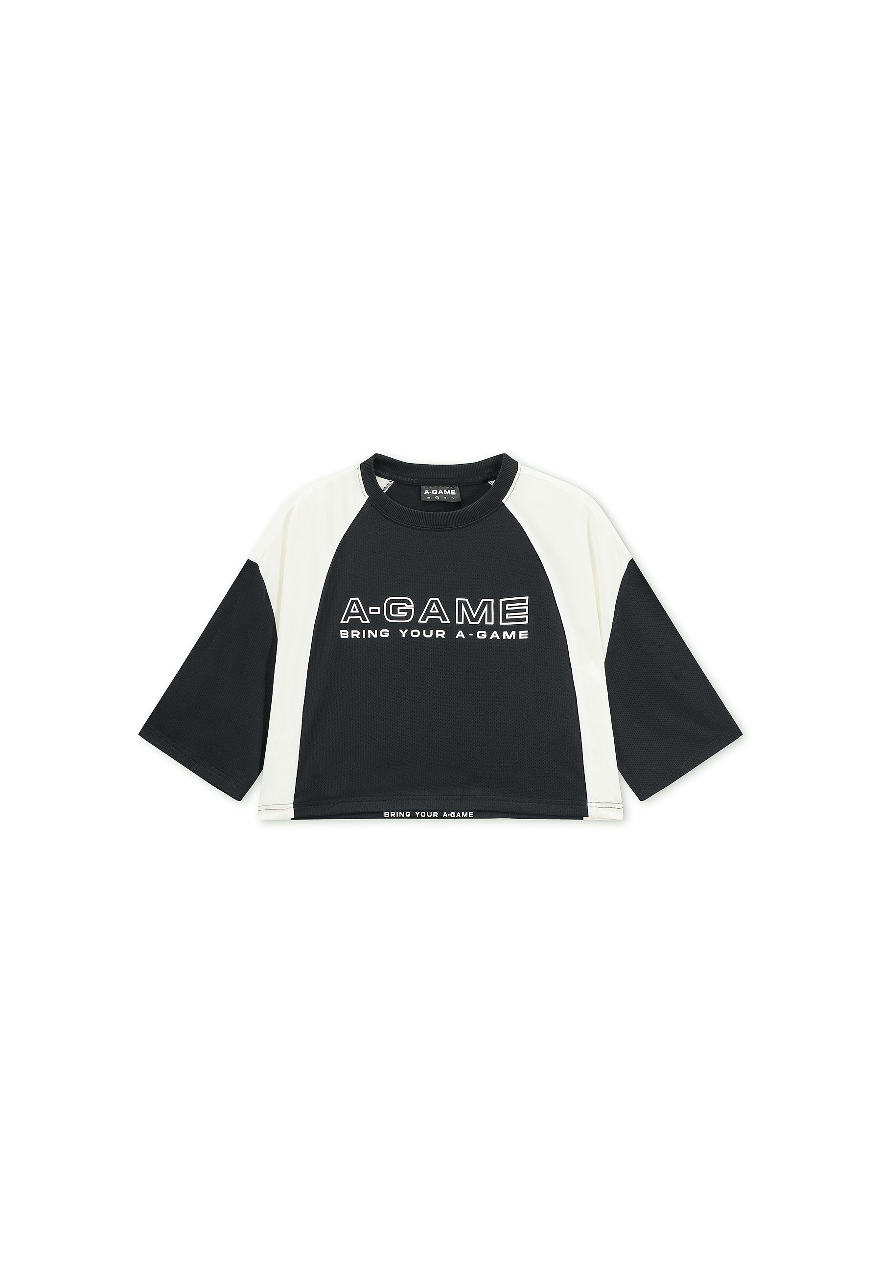 WOMENS LIFEWEAR CROPPED MESH PANEL T-SHIRT - BLACK