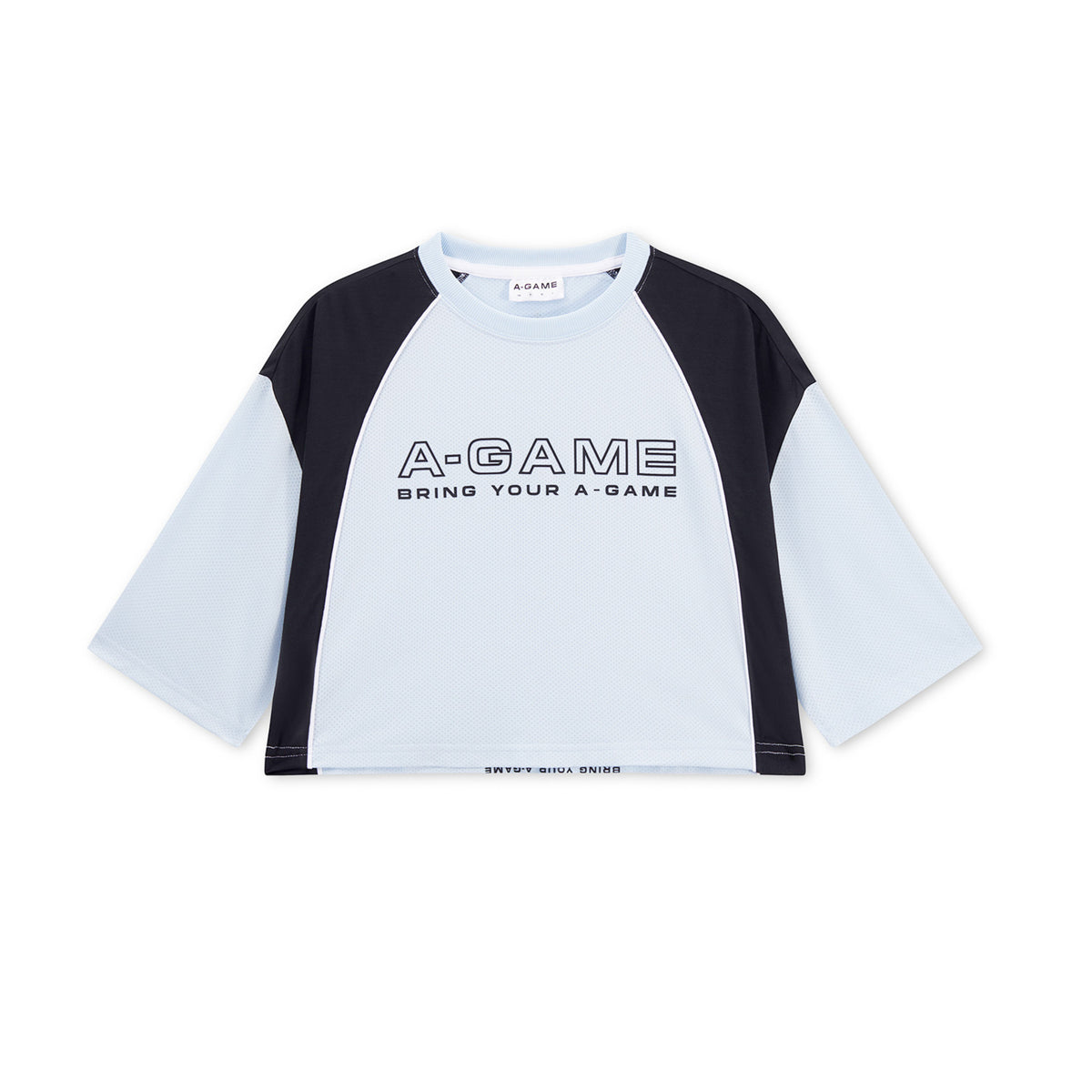Women's Cropped Mesh Panel T-Shirt - Pale Blue
