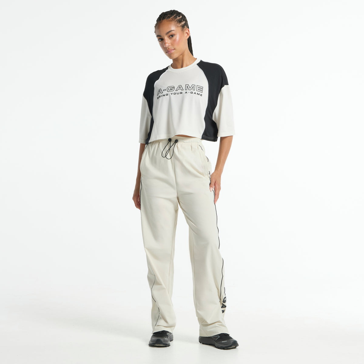 Women's Cropped Mesh Panel T-Shirt - Ecru