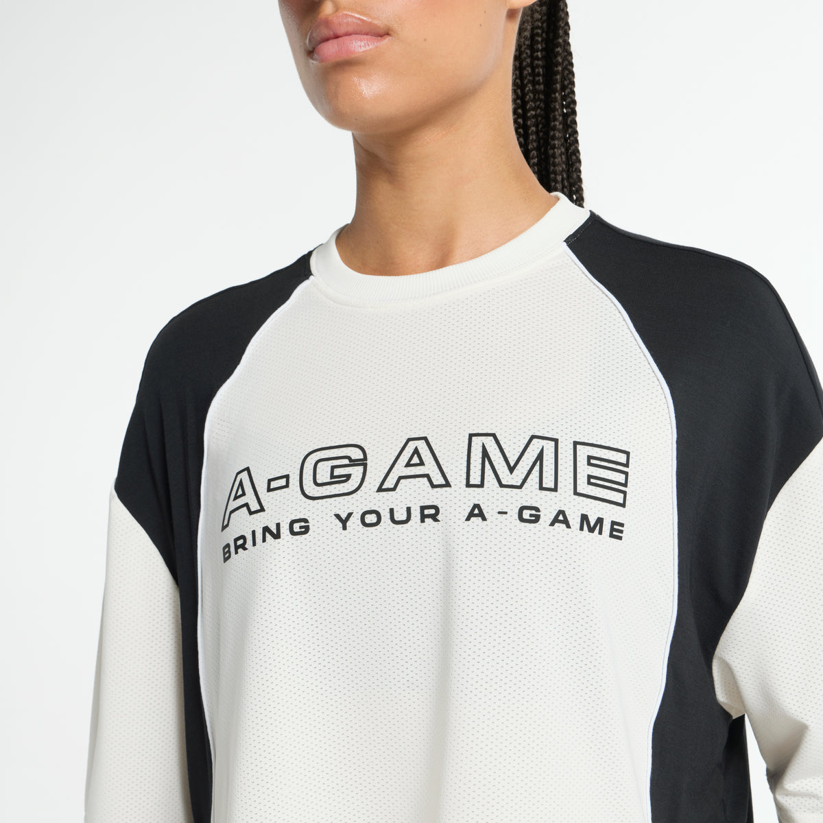 Women's Cropped Mesh Panel T-Shirt - Ecru