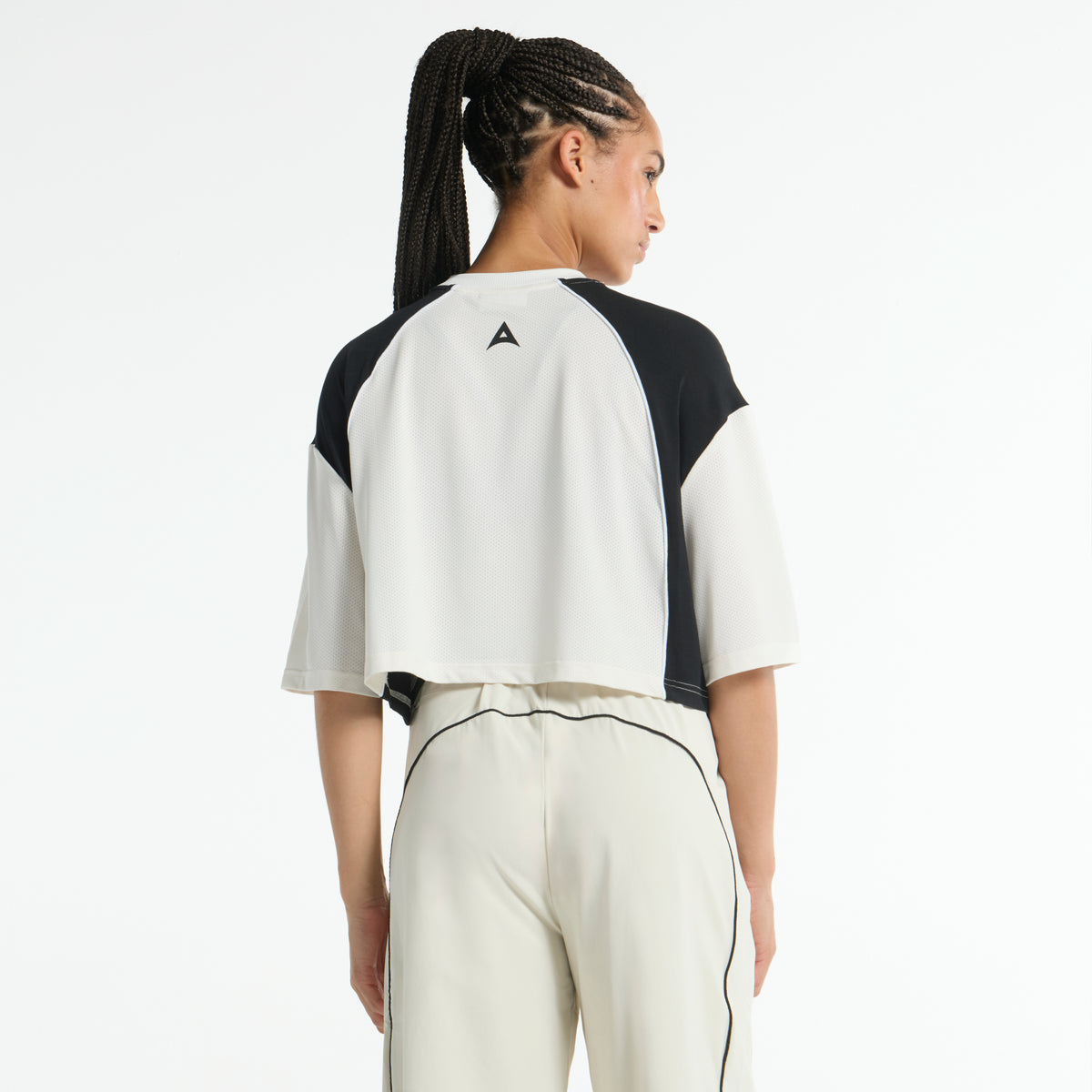 Women's Cropped Mesh Panel T-Shirt - Ecru