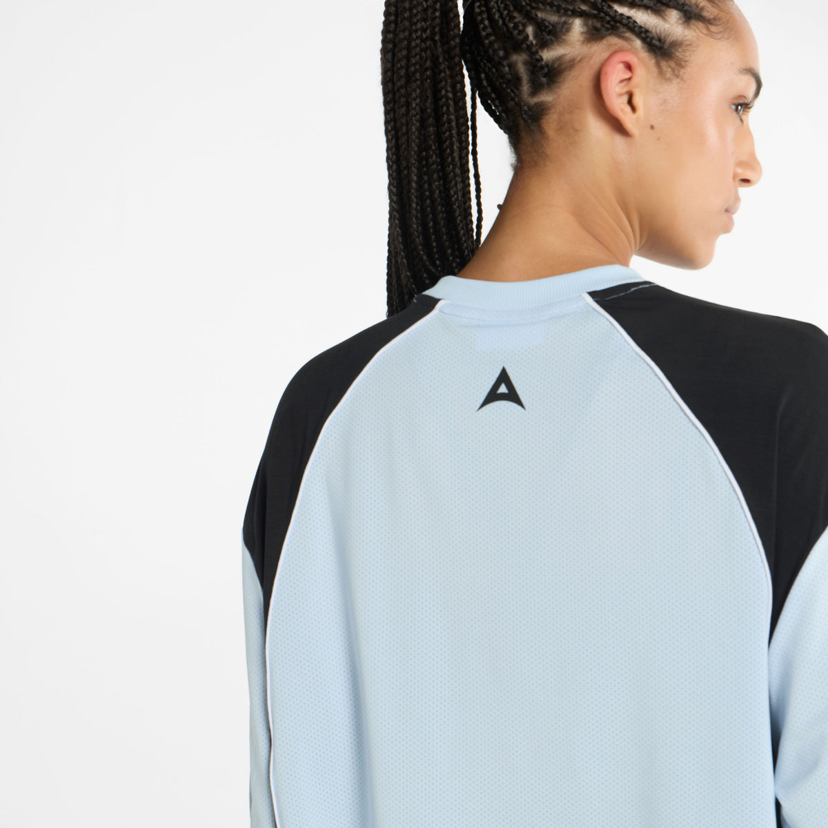 Women's Cropped Mesh Panel T-Shirt - Pale Blue