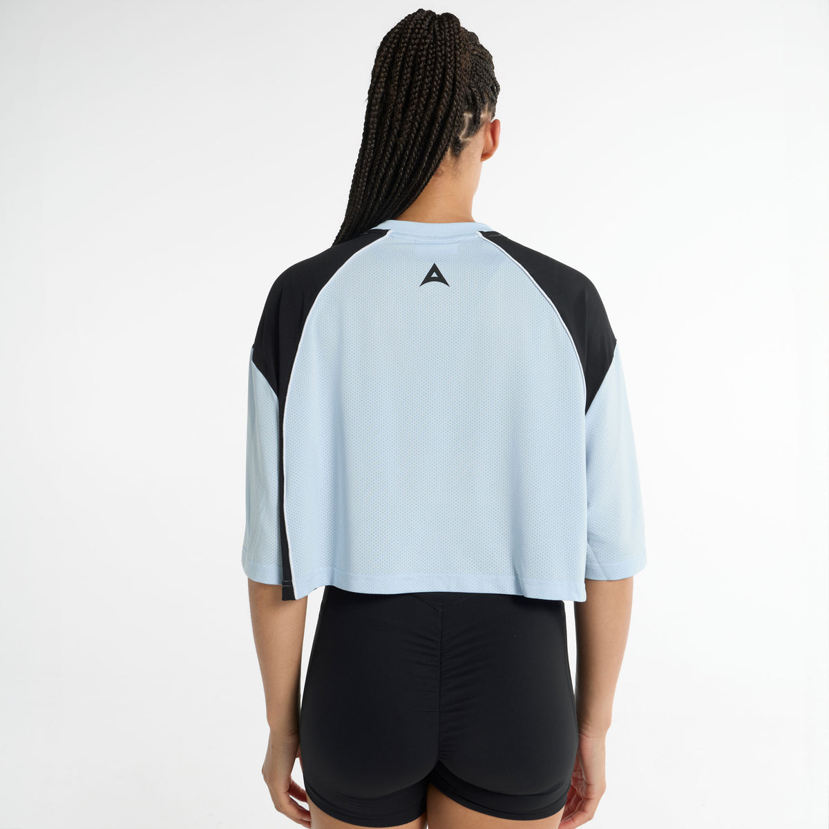 Women's Cropped Mesh Panel T-Shirt - Pale Blue