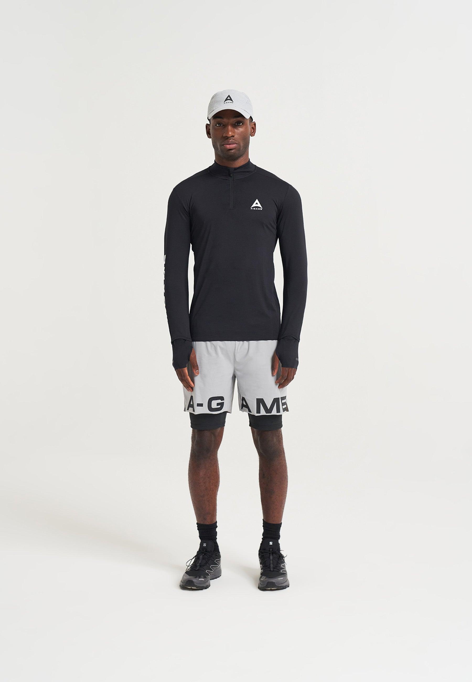 MENS A-GAME 2 IN 1 TRAINING SHORTS - STEEL GREY
