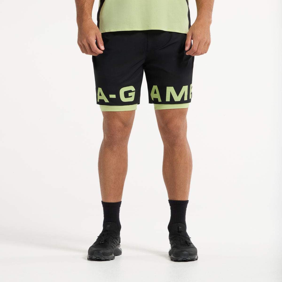 Men's 2-in-1 Shorts - Black/Lime