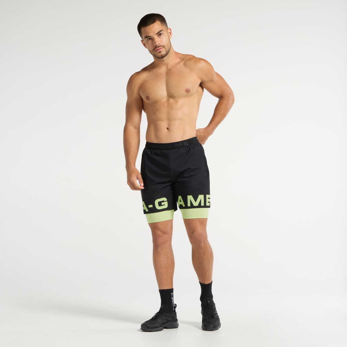 Men's 2-in-1 Shorts - Black/Lime
