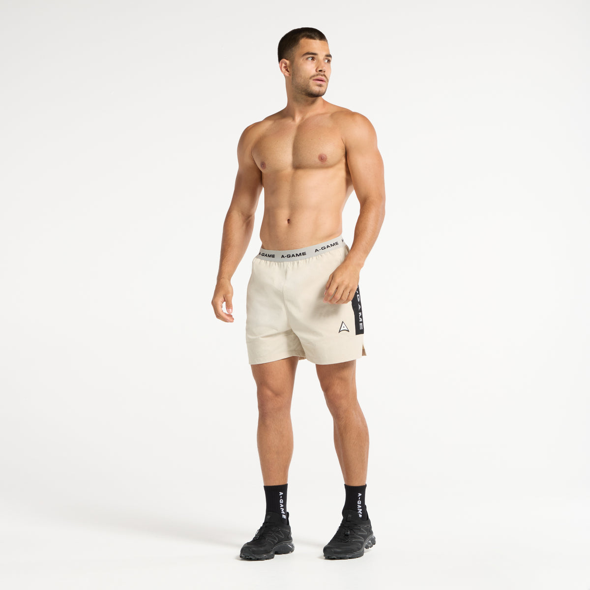 Men's Colour Block Training Shorts - Beige / Black