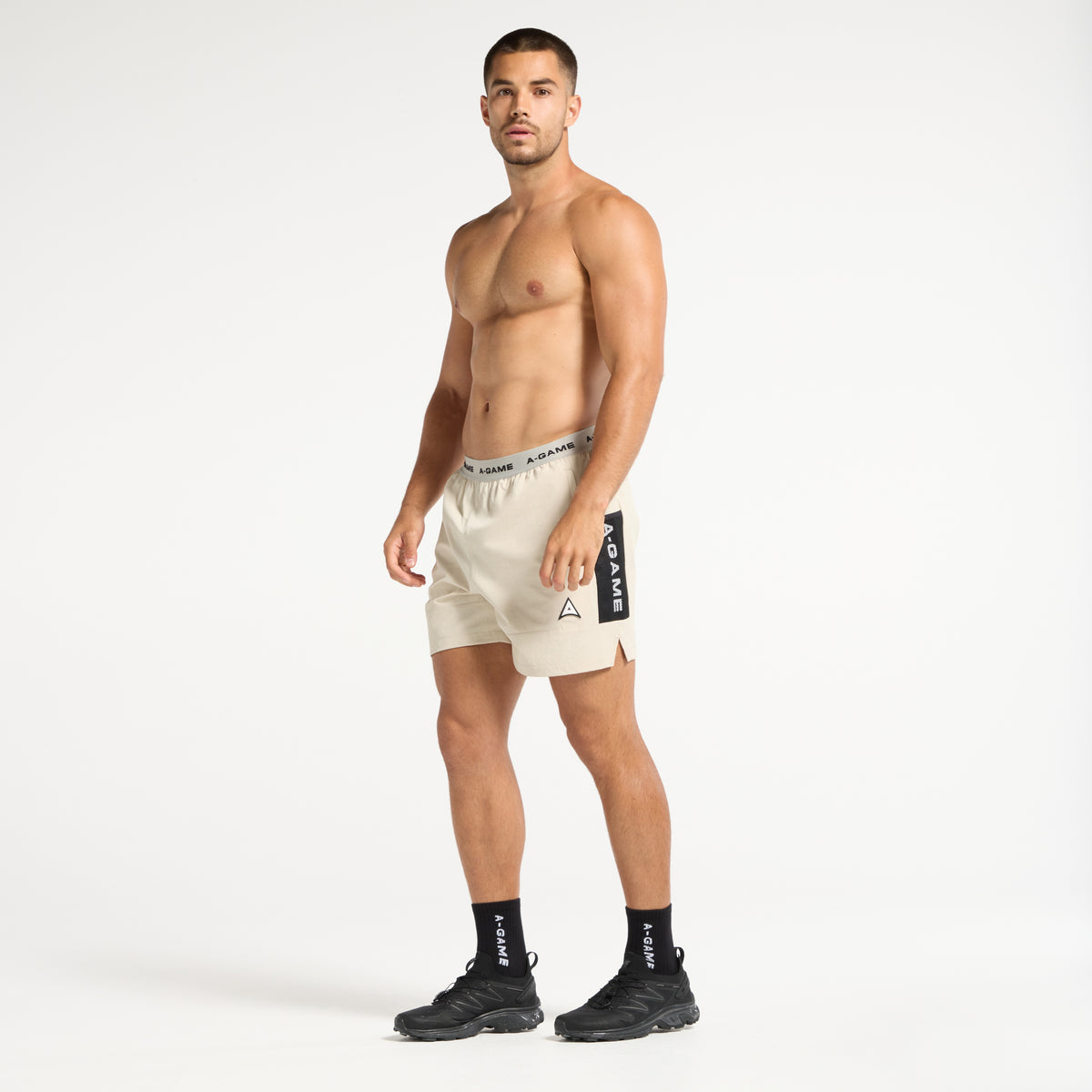 Men's Colour Block Training Shorts - Beige / Black