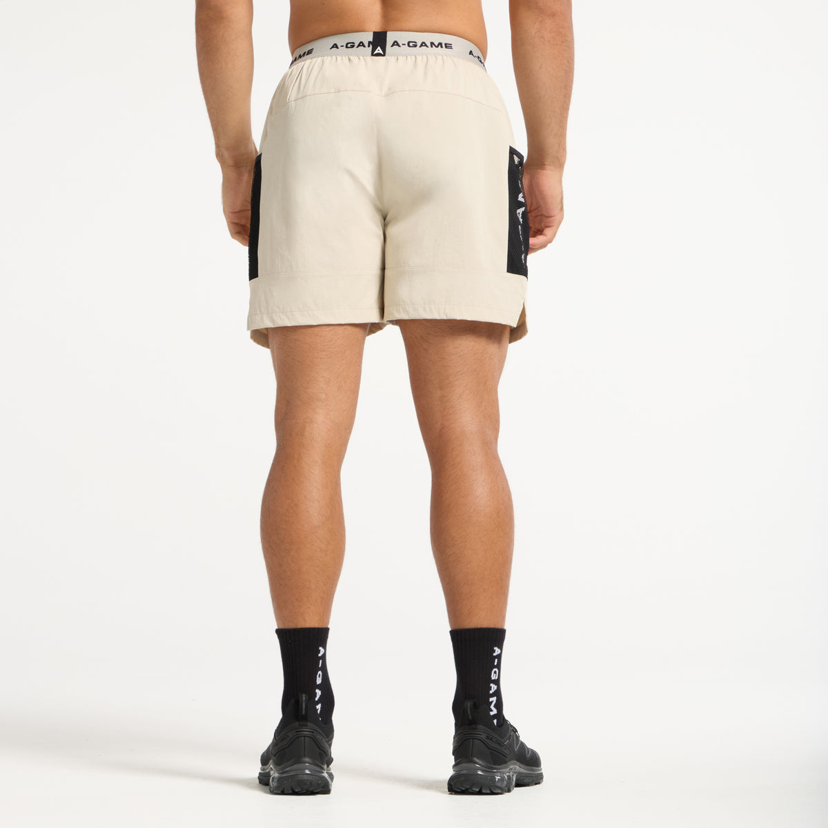 Men's Colour Block Training Shorts - Beige / Black