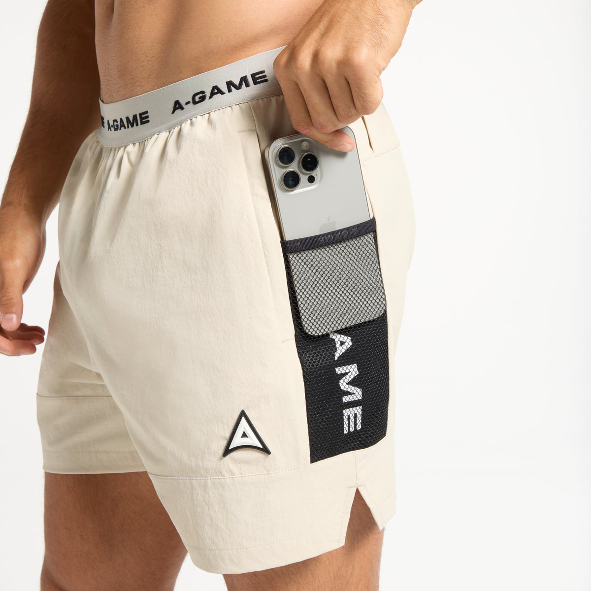 Men's Colour Block Training Shorts - Beige / Black