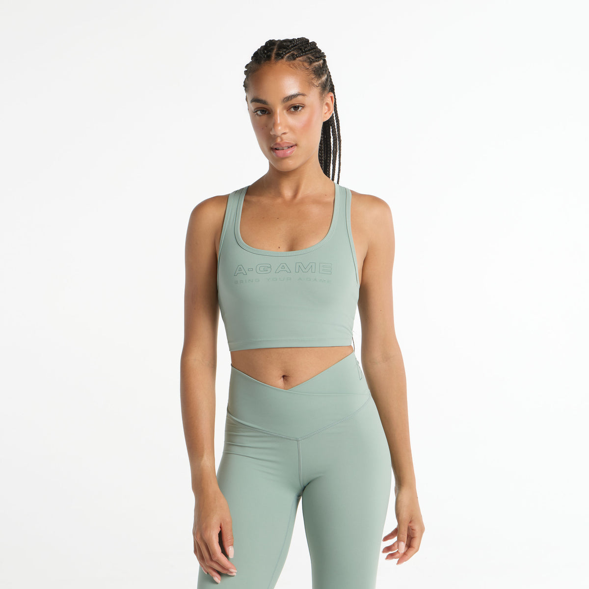 Women's Square Neck Sports Bra - Sage Green