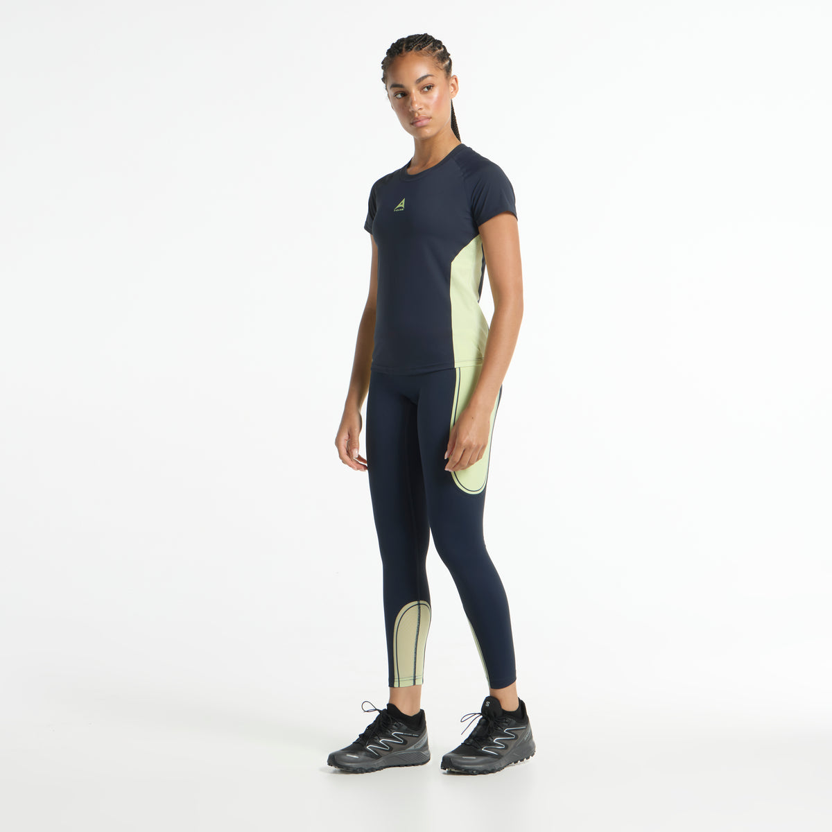 Women's Reflective Running Leggings - Navy/Lime