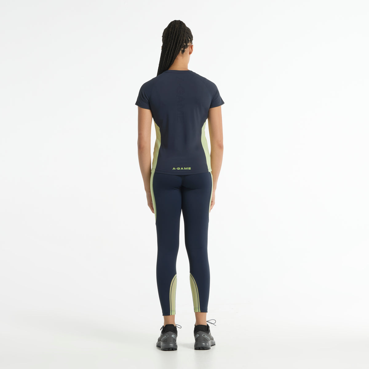 Women's Reflective Running Leggings - Navy/Lime