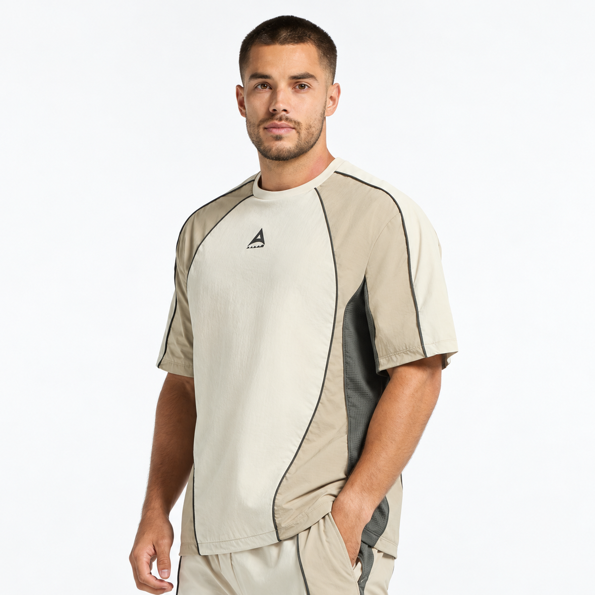 Men's Textured T-Shirt - Beige / Mid Brown