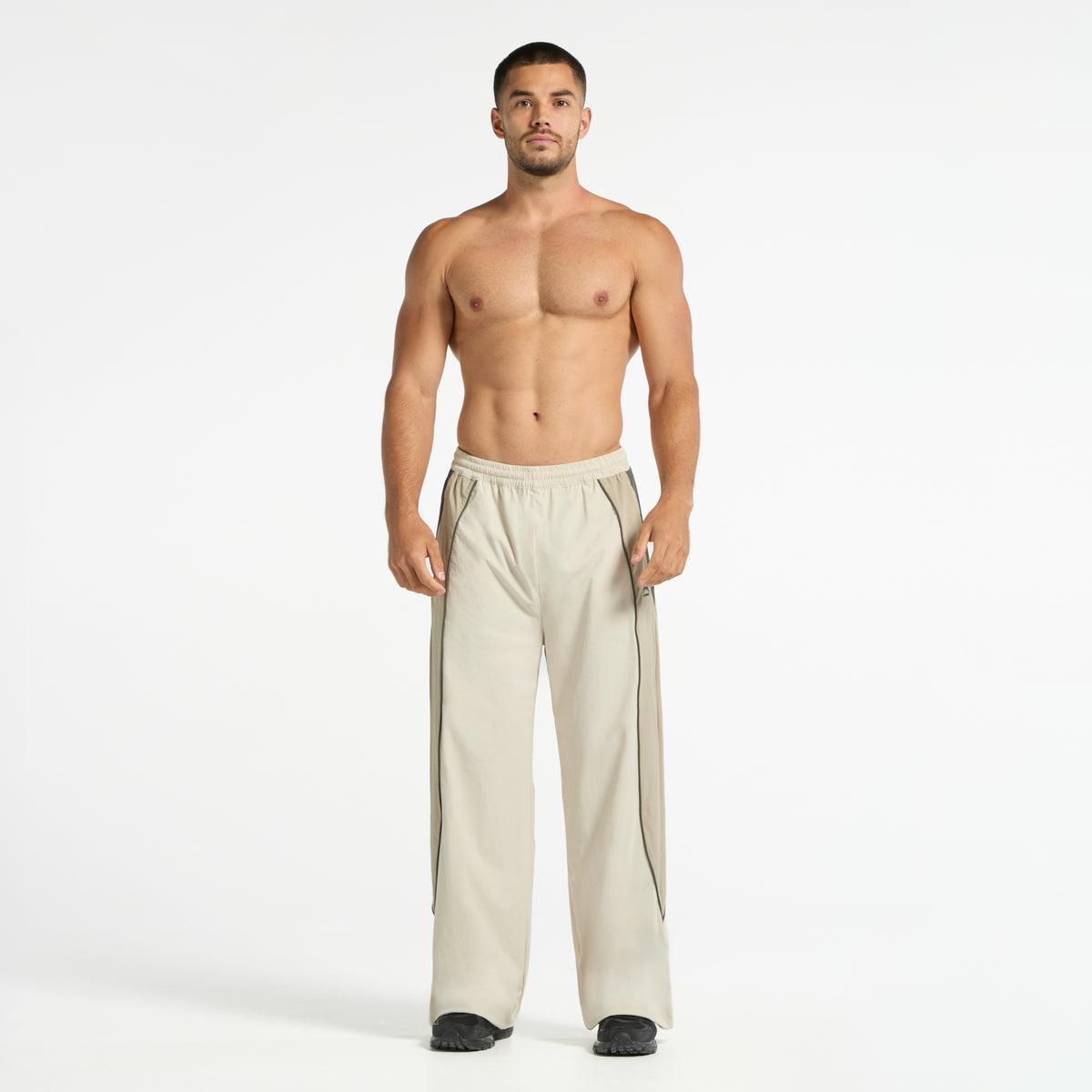 Men's Textured Track Pants - Beige / Mid Brown
