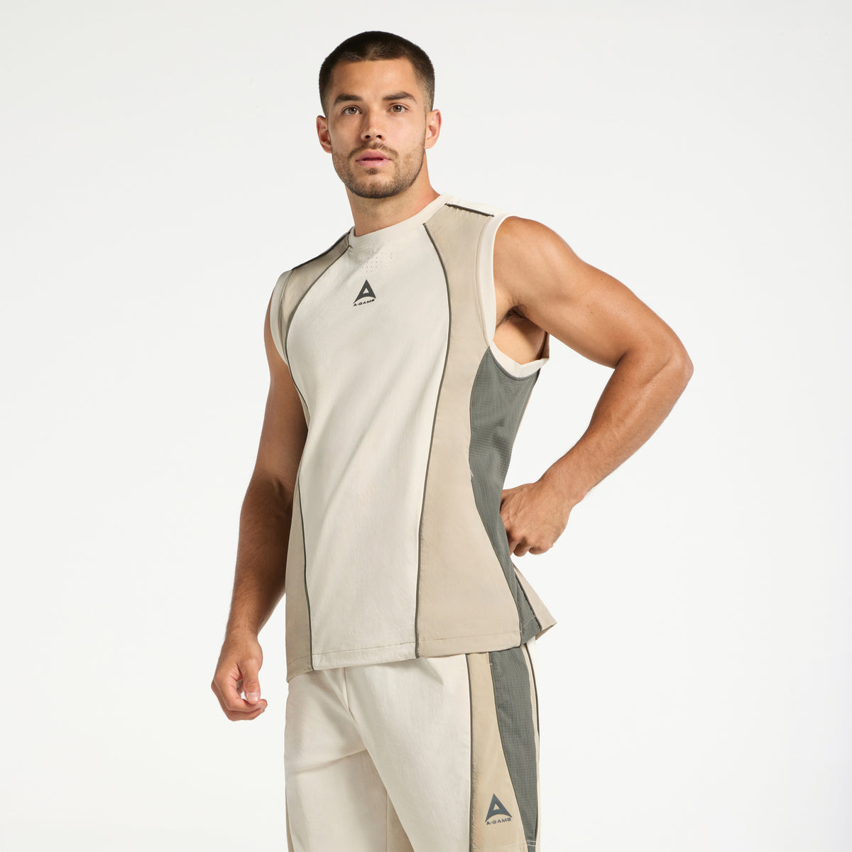 Men's Textured Vest - Beige / Mid Brown