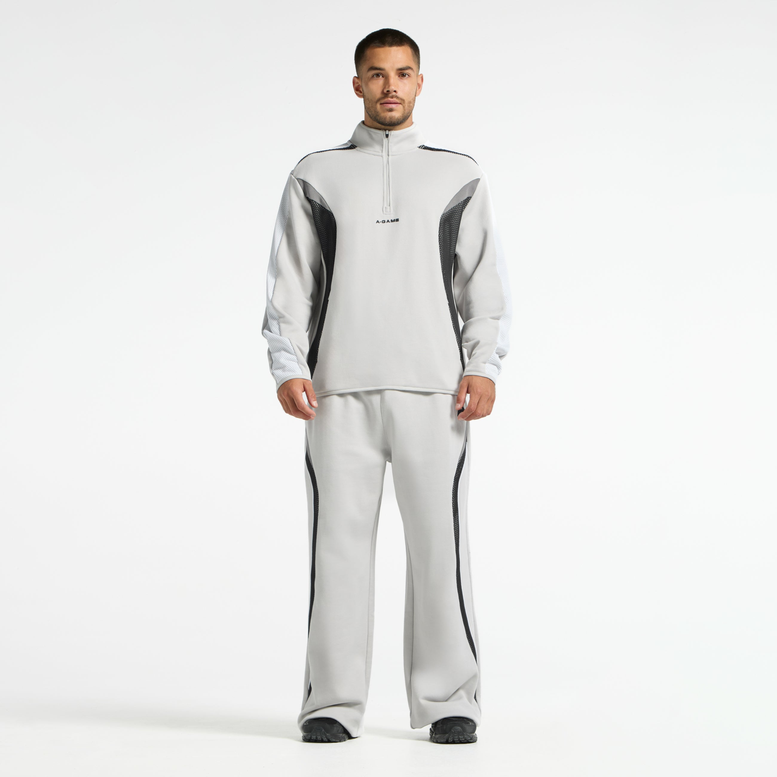 Men's Mesh Panelled Straight Leg Sweat Pants - Grey / Black