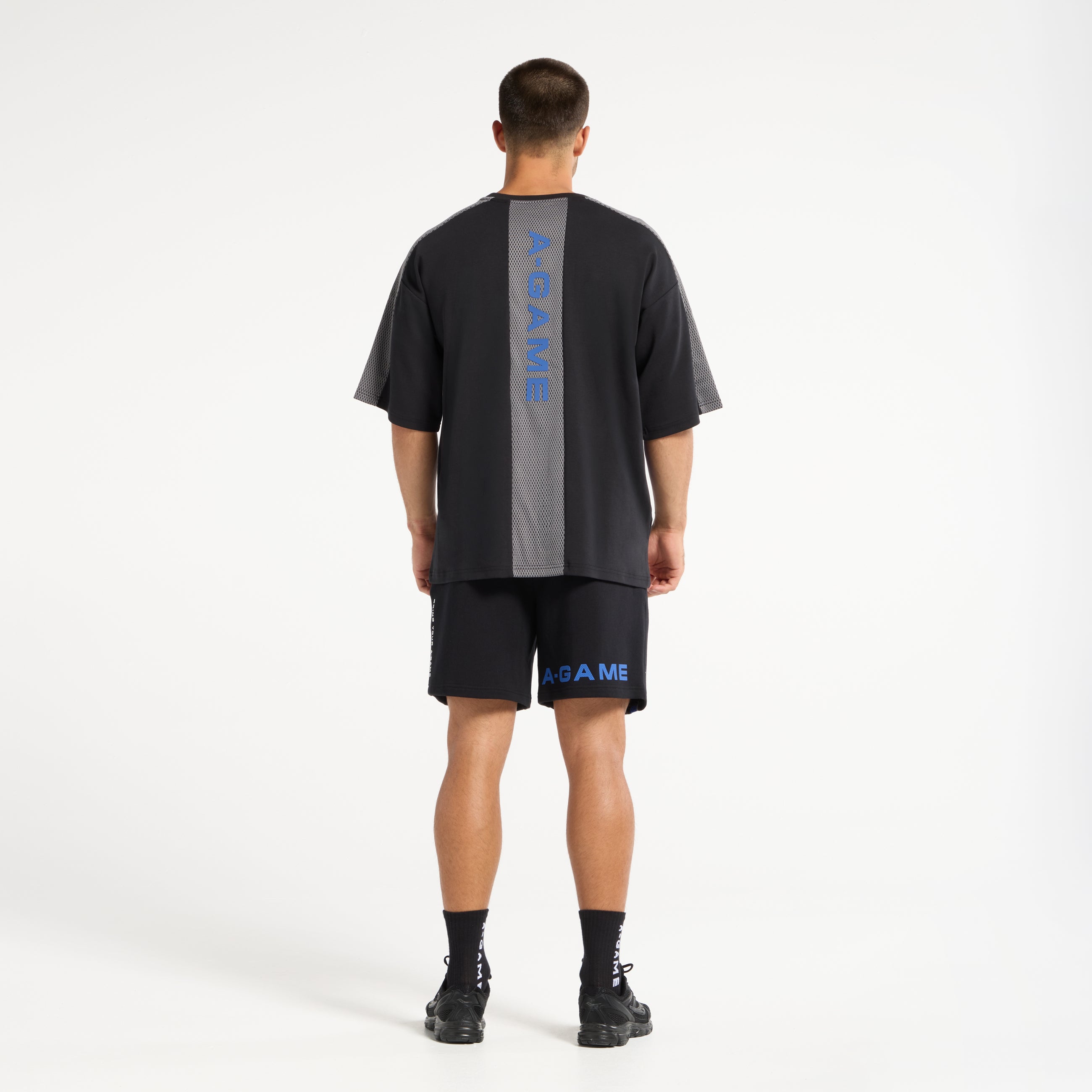Men's Mesh Panelled Sweat Shorts - Black / Cobalt Blue
