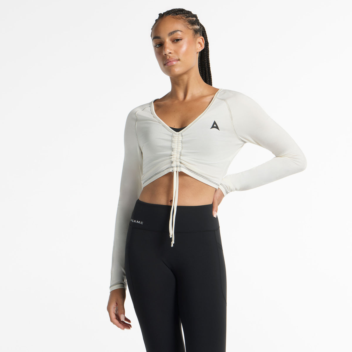 Women's Ruched Front Long Sleeve - Ecru